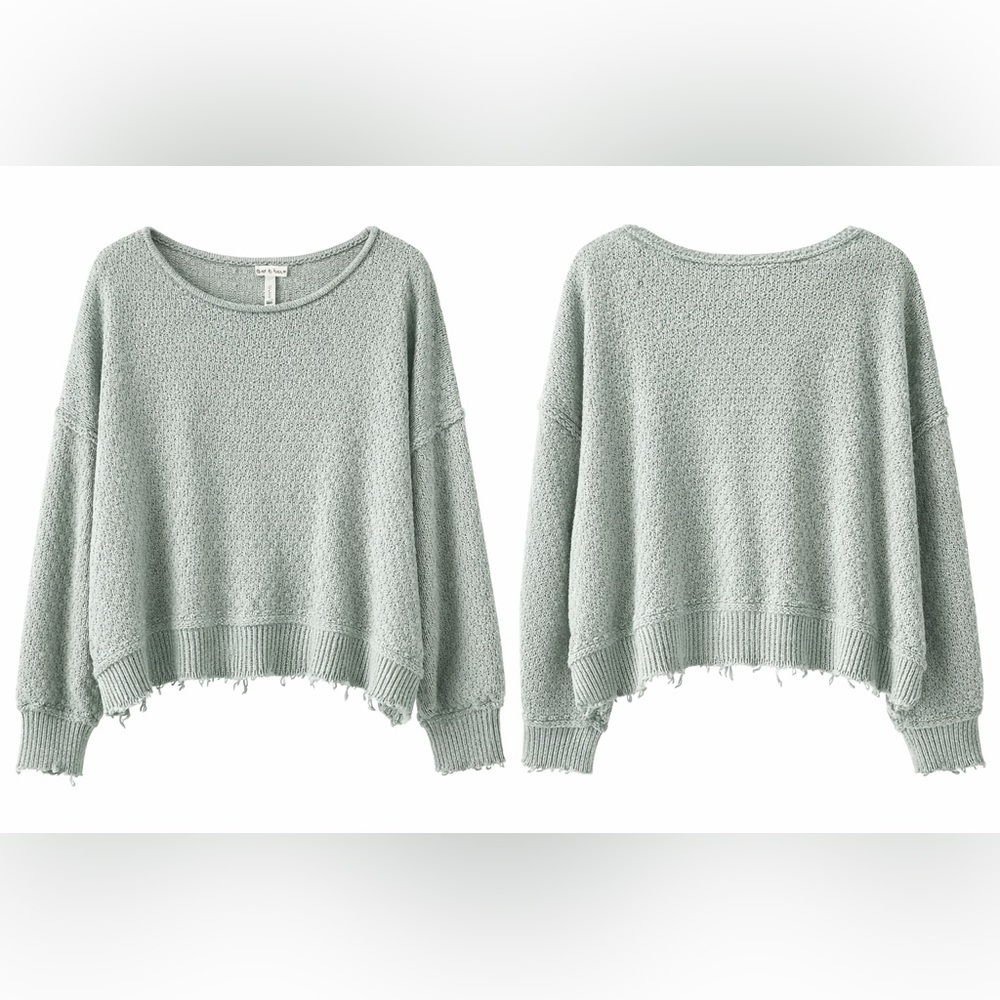 Wishlist Sage Green Textured Knit Sweater | Boho Raw Hem Oversized Sweater M/L